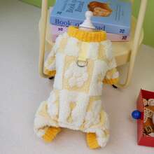 New Autumn/Winter Animal Costume, 4-Leg Dinosaur Fleece Jacket, Thick Warm Pet Fleece Coat, Cat/Dog 4-Leg Outfit, Cat Jumpsuit, Animal Costume, Cat Warm Clothes, British Style Harness Outfit, Cute New Cartoon Bib Pants Jumpsuit, Double-Sided Fleece - Yellow - View 13