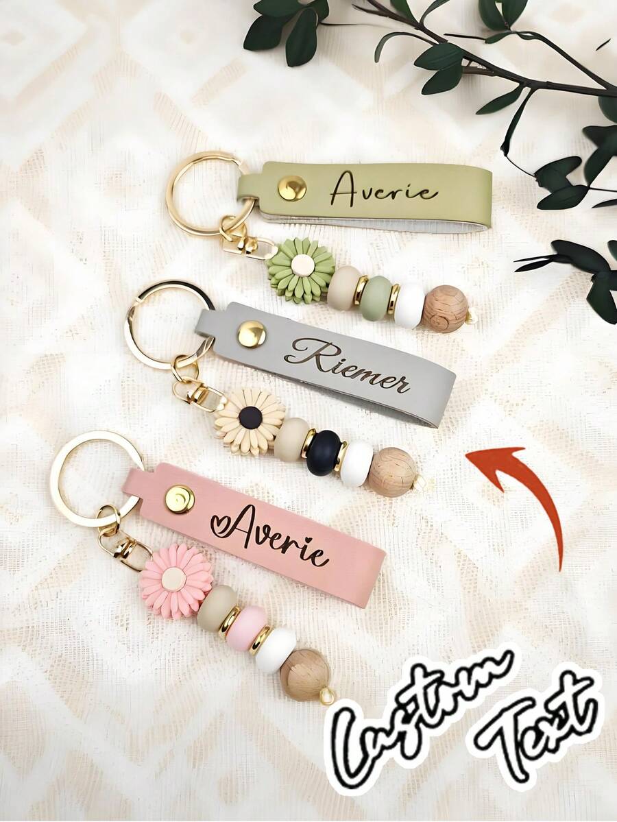 Portachiavi personalizzato, portachiavi con margherita personalizzato, portachiavi con margherita in perline, portachiavi in finta pelle, regalo per damigella, regalo per insegnante, regalo di compleanno, portachiavi con perline, accessori per chiavi, San Valentino, accessori per auto, accessori scolastici, carino, gotico