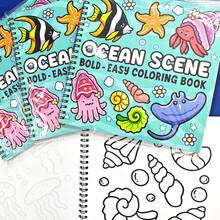 1 PC[OCEAN SCENE]Spiral Bound Colouring Book Coco For Adults And Teenagers, Exquisite Thick Paper, Cartoon Comfortable Cute Bold And Simple Pattern Wyo Coloring Book Watercolor Sketchbook Children's Toy, Slow Release Stress, Kill Time, Holiday Gift - Simple Marine Life - View 3