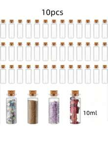 10/20/30/50pcs Mini 0.34oz Clear Glass Jars With Cork Stoppers - Ideal For DIY Crafts, Wedding Decor, And Party Favors | , Hand Wash Only, Oval-Shaped Transparent Bottles, Decorative Bottles