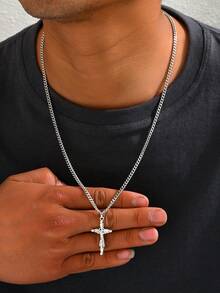 1 Silver Stainless Steel Jesus Cross Necklace,Silver Chain,Stainless Steel Jewelry Men,Men Jewelry,Cross Necklace Men