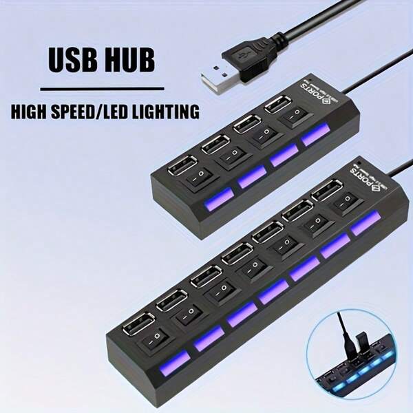High-Speed USB 2.0 Hub - Extend The Connectivity Of Your Devices With 4/7 Ports, LED Indicator Switches, Compact And Lightweight Design For PCs And Laptops