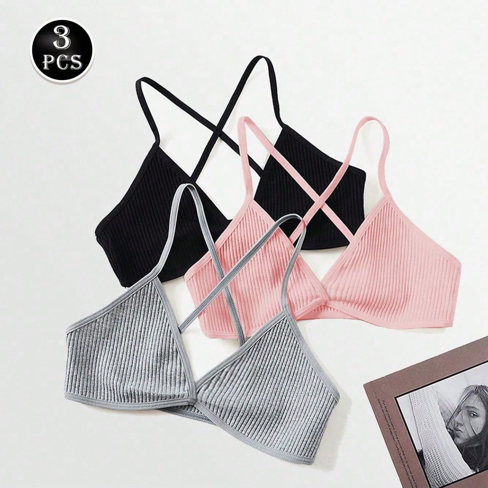 Piezas/Set Sujetador Camisola Sexy sin Costuras para Mujer, Escote en V Profundo, Copa Triangular, Espalda Cruzada, Top de Lencería, Ropa Interior pa