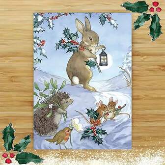 1 st. Varmt julkort med kuvert (11 cm * 16 cm), för kvinna och man, vän, granne, familj, passar till jul, nyår och speciella tillfällen, högkvalitativt, fint julhälsningskort. Snölandskap, kanin, igelkott (med kuvert + hälsningskort)" (11 cm x 16 cm) julklappskort" En present som passar alla Ett kort som passar att ge till kollegor