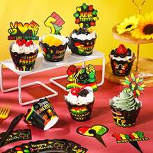 MMumufy 96 Pieces Juneteenth Cupcake Toppers Wrappers Happy Juneteenth Cupcake Decorations Freedom Independence Day Cake Topper Wrappers For  Month Freedom Day Party Decorations Supplies10 - Multicolored - View 5