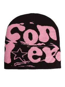 1/2pcs Unisex Y2K Knit Beanie, Unisex Hip Hop Knit Hat With Jacquard Letter & Skull Pattern, Elastic Couple Hats, Ski Cap, Multi-Color Options, Suitable For Autumn/Winter, Halloween, Christmas