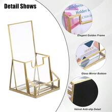 Gold Glass Brochure Holder Pamphlets Cards Literature Holder Flyer For 4" Trifold Holder Glass Display Stand With Business Card Holder For Brochures Magazines Literatures Display Countertop - Gold - View 3