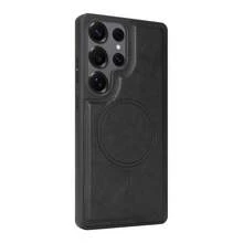 Retro High-End Protective Case With Side Leather Attachment & Inner Flocking + Magnetic Card Holder Set, Premium PU + TPU Material, Shockproof, Rear Card Storage, Magnetic Compatible For Galaxy S24 Ultra , Galaxy S25 Ultra - 灰色 - 查看 1