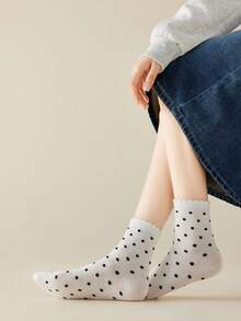 5 双女士简约波尔卡圆点图案甜美蕾丝边舒适柔软休闲百搭中筒袜，适合日常穿着 - 彩色 - 查看 3