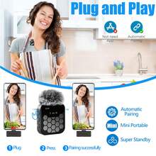 Wireless Lavalier Microphone Compatible With Iphone IPad TypeC Lapel Mics Plug-Play 2.4G Ultra-Low Delay Built-In Noise Reduction Chip 8H Working Time For Video Recording Interview Podcast Vlog - Black - View 5