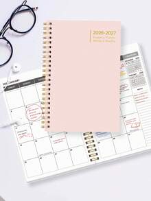 BUBU 1 件 2026-2027 年每周和每月计划笔记本，螺旋装订每日计划学术预约簿，适用于家庭、学校和办公室的生产力组织者，A5 尺寸，返校用品 - 粉色 - 查看 2