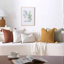 1 件枕套（无枕芯）柔软雪尼尔农舍风格绒球和流苏装饰抱枕套，适用于沙发、床、客厅、节日礼物，舒适 - 白色 - 查看 6