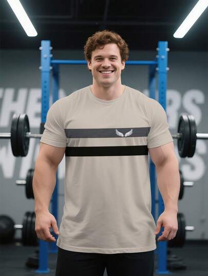 Camiseta casual de talla grande para hombres con estampado de alas de color claro, camiseta de manga corta transpirable para viajes de verano, deportes al aire libre, camiseta a rayas