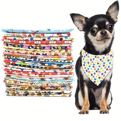 Random 10 Pieces Set, Pet Dog Bandana, Dog Tricot, Printing, Multiple Colours, Universal For Dogs And Cats