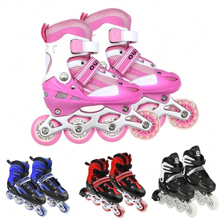 Patines para niños y adolescentes, talla M, sistema de ajuste de un solo flash, para niños y niñas, ajustables, talla 35-38, rosas, ruedas delanteras luminosas, ideal como regalo. - Rosa - Ver 1