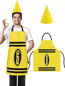 2PCS Colorful Crayon Apron And Funny Gnome Cone Hat Set, Suitable For Adult Costume Party, Halloween Party And Christmas Group Cosplay Outfit, Unisex World Book Day Costume - Multicolor - View 16