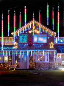 10pcs/Set Or 8pcs/Set Solar Powered LED Meteor Shower Lights, Waterproof Falling Icicle String Lights For Indoor/Outdoor Garden Yard Lawn Christmas/Halloween/New Year Decoration - Multicolor - View 14