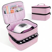 Double Layer Nail Polish Organizer And Makeup Bag - Portable Handbag Carrying Case For Manicure Set - Ideal For Daily Travel Use - Great For Girls And Women