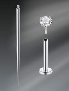 CIZME Khuyên môi/khuyên tai bằng thép titan 18G 6/8/10mm, ren trong, unisex; Khuyên môi/khuyên tai/khuyên mũi đáy phẳng bằng đá Cubic Zirconia khắc họa tiết G23 6/8/10mm ít gây dị ứng, bằng thép titan, phụ kiện đeo hàng ngày, phù hợp cho nữ. - Bạc - Xem 17