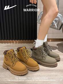 WARRIOR 1 Pair Unisex Outdoor Lace-Up Boots, Fashion Comfortable Leather Waterproof Durable Non-Slip High-Top Travel Hiking Work Boots, Couple Shoes