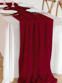 1pc/5pcs Set Burgundy Sheer Table Runner, DIY Sheer Curtain Fabric, Multipurpose For Wedding Party Room Decor, Birthday Decor, Romantic Wedding Ceremony Decor, Table Runner, Outdoor Wedding Decor, Bridal Shower Decor - Burgundy - View 4