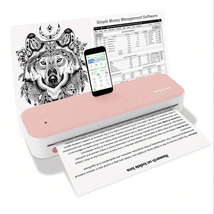 PeriPage A40 Wireless Thermal Printer - No Ink Needed, Print On A4 And Multi-Size Roll/Folded Paper, For Docs/Labels/Photos, Works With Smartphone & Computer - Rosa - Ver 1