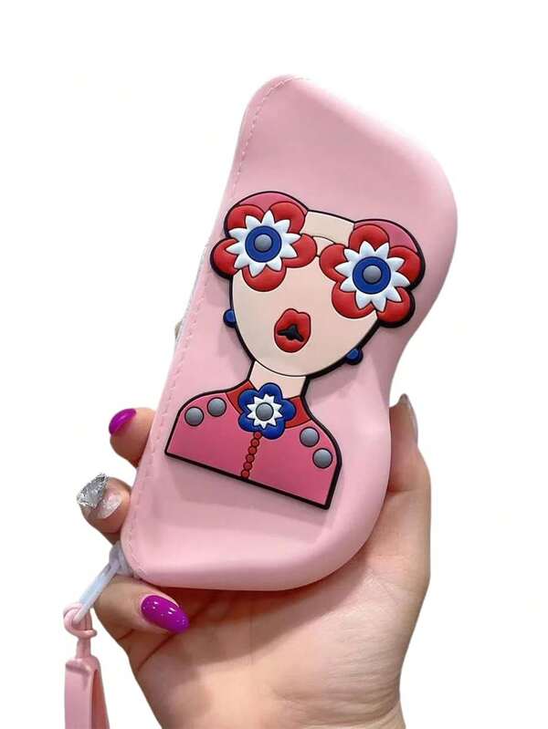 eyekan 1 قطعة علبة نظارات من السيليكون الناعم للنساء مع حزام ملون - بتصميم زهري وخطوط، حقيبة تخزين نظارات محمولة وأنيقة، هدية عيد الأم والميلاد، إكسسوارات يومية، علبة نظارات جميلة، حامل نظارات أنيق، تصميم مرح، إغلاق سحاب متين