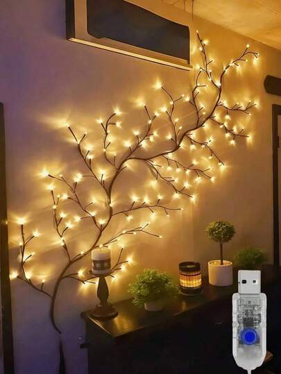 1pc 5.9ft/1.8m Artificial Tree Branch Lamp, Soft & Flexible Willow Branch Design, USB Powered, 8 Lighting Modes, Suitable For Indoor Living Room & Bedroom Decor, Atmosphere Lighting, Party, Birthday, Christmas Decoration