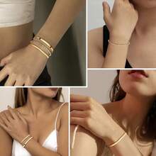 3-Piece Luxury Women's Bracelet Set: Chain Bracelet + Polished Metal Bracelet + Snake Bone Bracelet - 金色 - 查看 3
