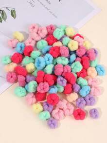 100 piezas/paquete Scrunchies de color aleatorio para niñas bebé, gomas elásticas para coleta, trenzas, uso diario y de viaje - Multicolor - Ver 13