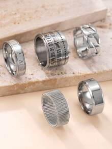 5pcs Fashion Stainless Steel Rings Set, Simple Golden Rotatable Rings, Hip Hop Hollow Out Rings Set - 5pcs - View 15