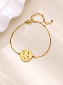 1PC Vintage Ancient Greek Arethusa Goddess Coin Pendant Necklaces For Women Men 18K Gold Plated Stainless Steel Adjustable Chain Necklace Goddess Worship Celebrity Medal Reversible Keepsake Fashion Jewelry Accessories