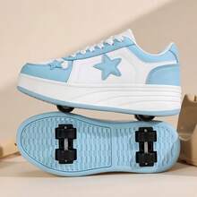 Teenagers' Roller Skates, 4-Wheel Detachable, Multifunctional Heelys For Boys, Casual Sports Shoes With Star Laces, Suitable For All Seasons