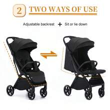 Lightweight Stroller, Foldable Stroller, Extended Zippered Sun Canopy, One-Touch Collection, Adjustable Backrest, Breathable Mesh Fabric, Easy To Carry, Suitable For Travel - Brown - View 3