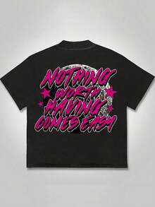 Y2k Style Tee (220g Cotton T-Shirt) Gothic  1989" Tee: Skull, Moon & Slogans Printed T-Shirts, Unisex T-Shirts, Casual And Comfortable To Wear Men's Summer Round Neck Short Sleeve T-Shirts, Fashion Printed T-Shirts, Uni T-Shirts, Casual And Comfortable To Wear Vintage - Style Graphic T - Shirt - 黑色 - 查看 2