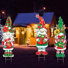 3 paquets Nains décoratifs de Noël Panneau de jardin Motif durable du Père Noël Décoration extérieure réutilisable Thème de Noël Ornement avec piquets pour allée de jardin, chemin, décoration de fête de Noël