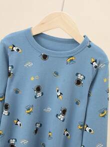4pcs/Set Boys' Cartoon Printed 100% Cotton Pajama Set, Thick Long Sleeve Top And Long Pants, Astronaut & Rocket Space Print, Autumn/Winter Sleepwear - Multicolor - View 3