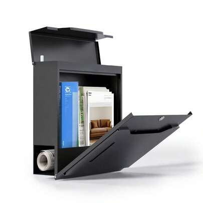 Moderner minimalistischer Briefkasten, Wandbriefkasten mit Zeitungsfach - rostfrei und wasserdicht, aus kaltgewalztem Stahl, schwarz 37*11*37,5 cm