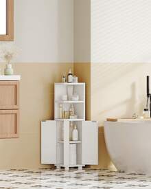 HaluPeit Bathroom Cabinet, Corner Cabinet, Toilet Cabinet With Adjustable Shelves, 2 Side Doors, Narrow Bathroom Shelf, Easy Assembly, 20 X 20 X 79 Cm, White - trắng - Xem 2