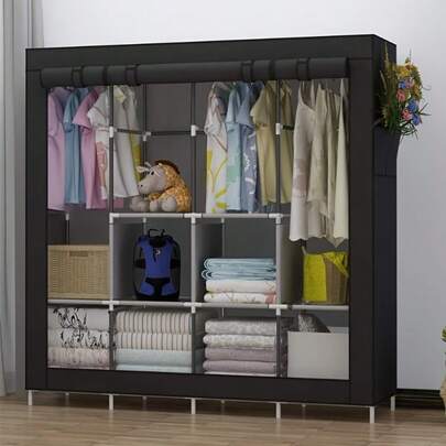 [1pc Portable Large Closet Organizer | 6 Storage Shelves, 4 Hanging Sections, 4 Side Pockets,170*167*45CM