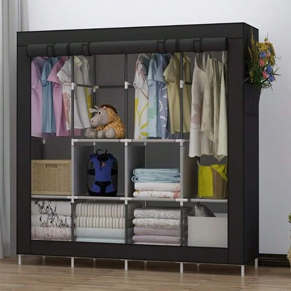 [1pc Portable Large Closet Organizer | 6 Storage Shelves, 4 Hanging Sections, 4 Side Pockets,170*167*45CM