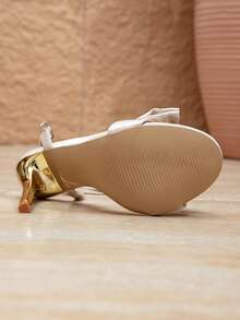 Spring/Summer Women's Fashion Satin Bow Floral Open Toe Stiletto High Heel Sandals For Party & Outing - Beige - View 7