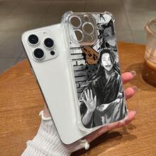 Phone Case Featuring A Black And White Graffiti Anime Character Of Geto Suguru, For IPhone Models 16, 16E, 15, 14, 13, 12 Mini, 11 Pro Max, X, XR, XS Max, 8, 7, And E Plus - A Transparent, Ultra-Thin Back Cover With A Creative Minimalist Design That Offers Four-Corner Shockproof Protection.