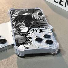 Phone Case Featuring A Black And White Graffiti Anime Character Of Geto Suguru, For IPhone Models 16, 16E, 15, 14, 13, 12 Mini, 11 Pro Max, X, XR, XS Max, 8, 7, And E Plus - A Transparent, Ultra-Thin Back Cover With A Creative Minimalist Design That Offers Four-Corner Shockproof Protection.