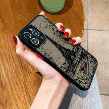 Funda de Teléfono de Ilustración de Torre de Arte de Lujo para Apple 8 X XS XR SE 11 12 13 14 15 16 Pro Plus 2020 2022, Funda Transparente Mate de TPU de Cobertura Completa, Funda Protectora Negra Suave - Colores mixtos - Ver 7
