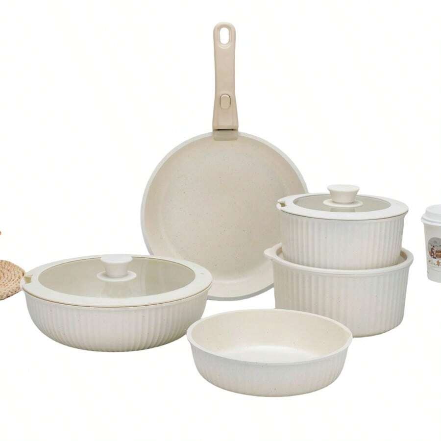 4/5pcs Non Stick Cookware Set, With Detachable Handles For Pots And Pans, Non Stick And Easy To Clean, Suitable For Induction Cookers