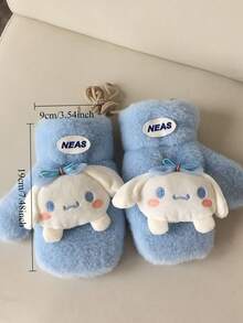 Sanrio قفازات كورية صغيرة جديدة للخريف والشتاء، مطرزة برسوم كرتونية جميلة، سميكة ودافئة من الفرو