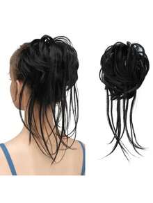 Synthetic Messy Chignon Fake Hair Circle Hair Bun Extensions Scrunchy Black Wig Curly Hair With Tail For Women Girl Hairpieces, Hair Accessories