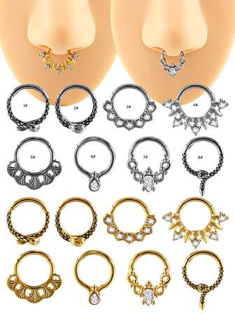 1 件莲花不锈钢鼻中隔环 16G 蛇形鼻中隔环珠宝精致螺旋耳钉女式耳钉穿孔珠宝