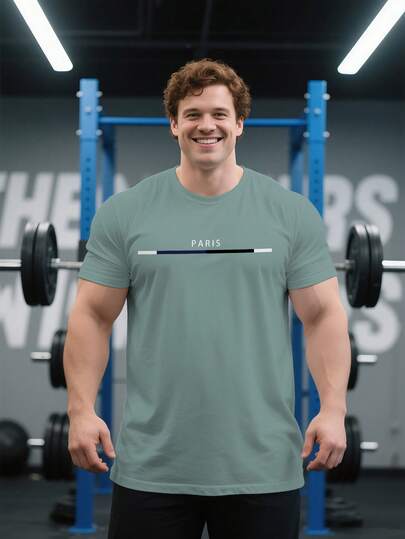 Camiseta de manga corta casual de verano con estampado de letras para hombre talla grande, camiseta de cuello redondo de moda, transpirable y cómoda para deportes al aire libre